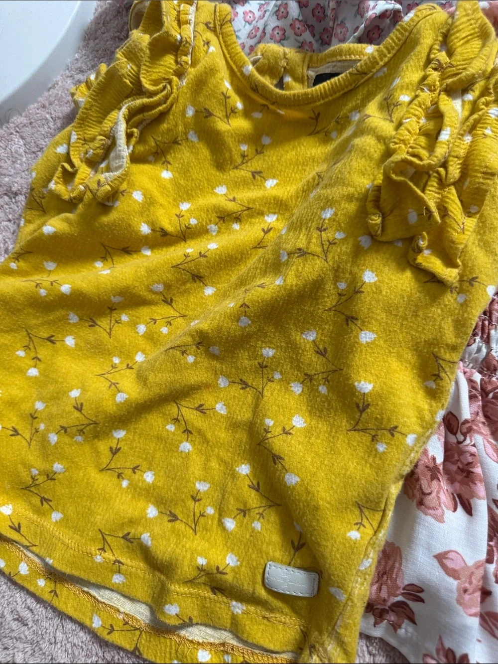 Kids Floral & Solid Mix Short Sleeve Tops - Yellow, Pink, Gray